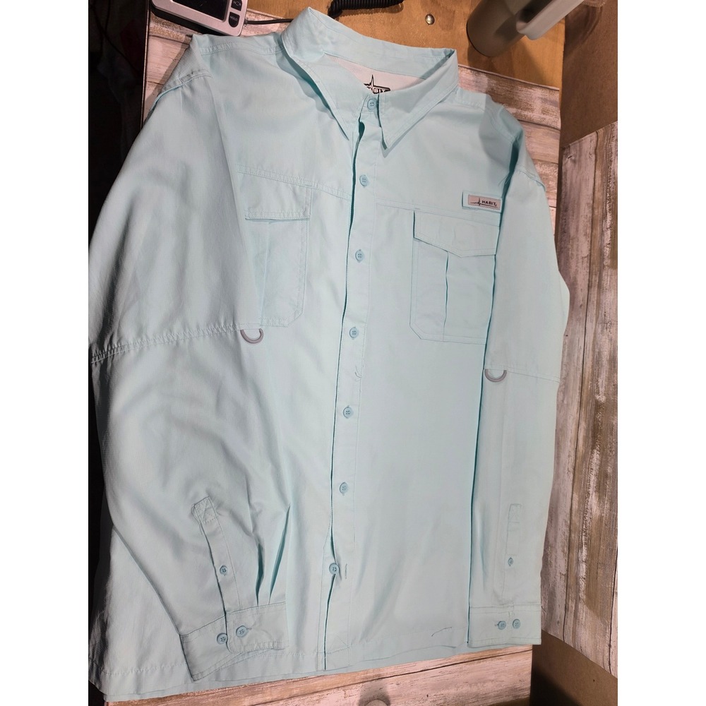 Habit Mens 4XL Fishing Shirt Limpet Shell Blue Long Sleeve Vented‎ UPF 40 READ